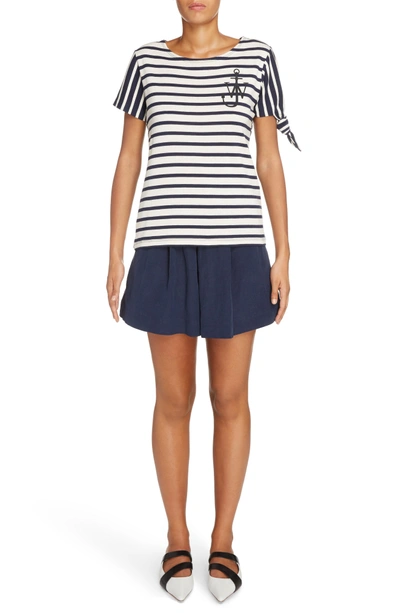 Shop Jw Anderson Multistripe Knot Sleeve Tee In Navy/ Off White