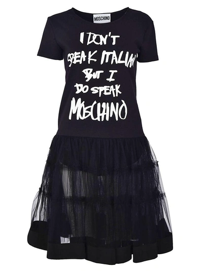 Shop Moschino I Dont Speak Italian Dress In Nero