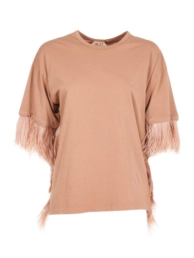 Shop N°21 Feather Trim Oversized T-shirt In Pink
