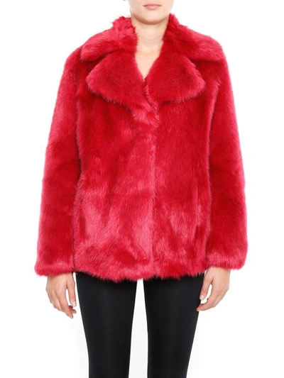 Shop Michael Michael Kors Faux Fur Pea Coat In Blush|rosso