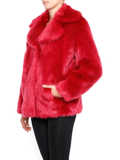 Shop Michael Michael Kors Faux Fur Pea Coat In Blush|rosso