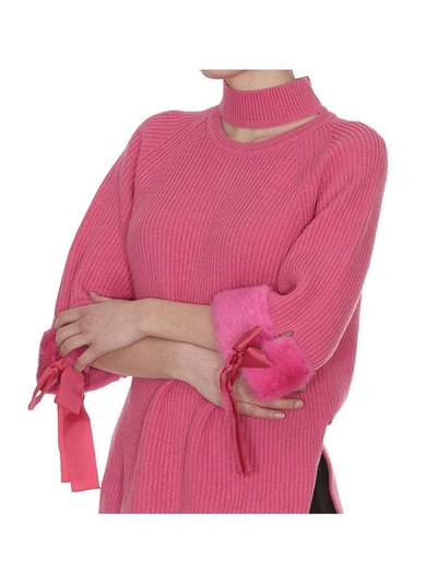 Shop Fendi Faux Fur Details Sweater In Glamour Pink