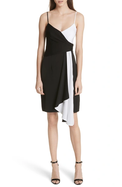 Shop Milly Cindy Two-tone Stretch Silk Dress In Black/ White