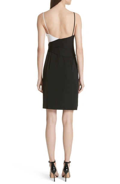 Shop Milly Cindy Two-tone Stretch Silk Dress In Black/ White
