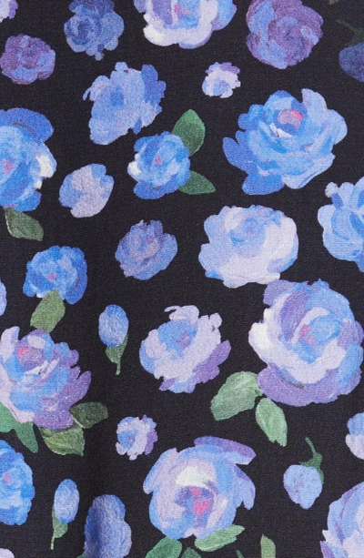 Shop Lela Rose Floral Print Wide Leg Jumpsuit In Black/lavender