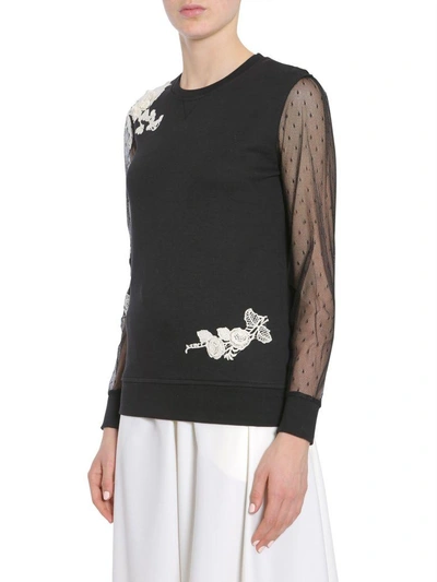 Shop Red Valentino Sweatshirt With Flower Embroidery In Nero
