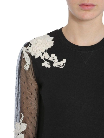 Shop Red Valentino Sweatshirt With Flower Embroidery In Nero