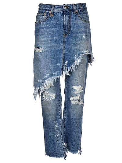 Shop R13 Double Classic Shredded Hem Jeans In Jasper