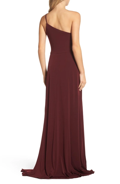 Shop Amsale Jersey One-shoulder Gown In Ruby