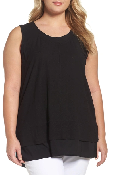 Shop Two By Vince Camuto Vince Camuto Mixed Media Sleeveless Top In Rich Black