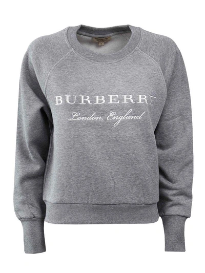 Shop Burberry Embroidered Logo Sweatshirt In Pale Grey Melange
