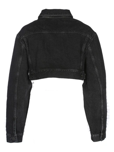Shop Off-white Off White Cropped Denim Jacket Tulle In Black
