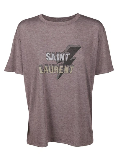 Shop Saint Laurent Lightning Bolt Print Mottled Boyfriend T-shirt In Viola