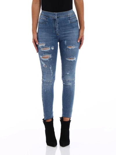 Shop Balmain Ripped High Waisted Skinny Jeans In Blue