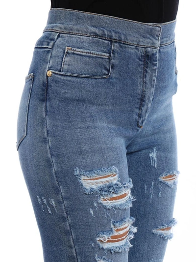 Shop Balmain Ripped High Waisted Skinny Jeans In Blue