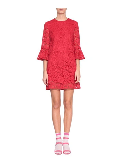 Shop Valentino Heavy Lace Dress In Rosso