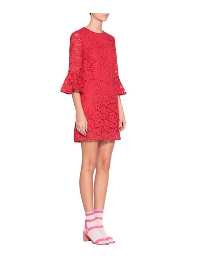 Shop Valentino Heavy Lace Dress In Rosso