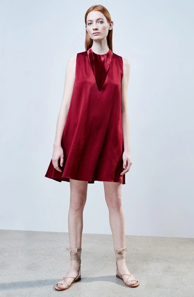 Shop Valentino Hammered Satin & Velvet Swing Dress In Red