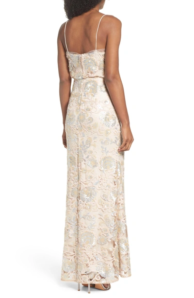 Shop Adrianna Papell Sequin Embellished Blouson Gown In Almond