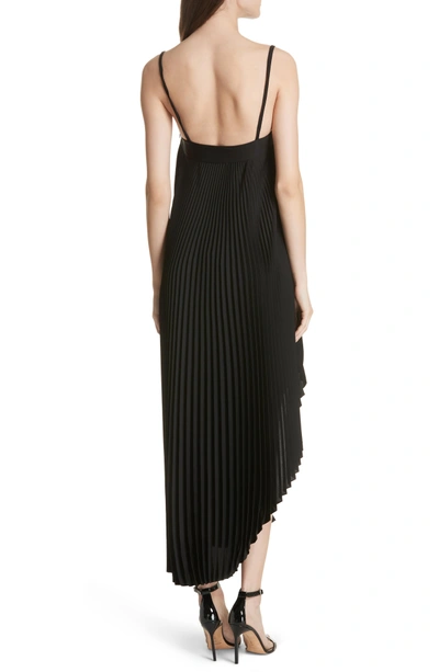 Shop Milly Irene Asymmetrical Pleated Silk Maxi Dress In Black