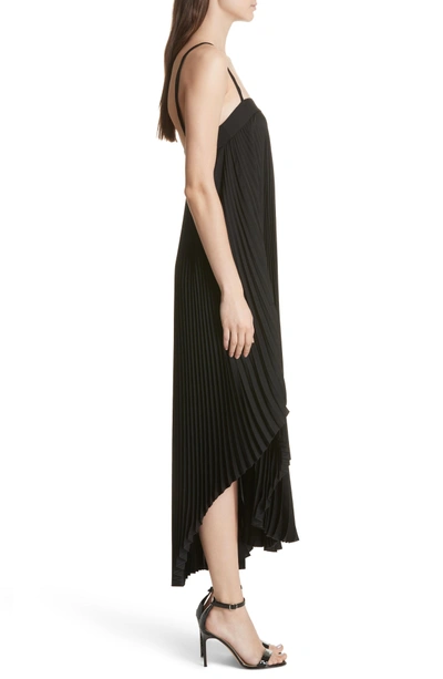 Shop Milly Irene Asymmetrical Pleated Silk Maxi Dress In Black