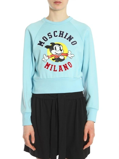 Shop Moschino Round Collar Sweatshirt In Azzurro