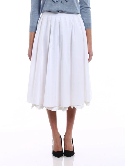 Shop Prada Scalloped Hem Skirt In Bianco