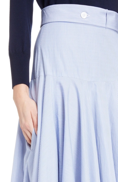 Shop Loewe Stripe Cotton Skater Skirt In White/ Blue