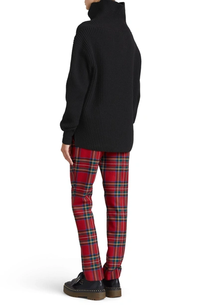 Shop Burberry Fiora Check Wool & Cashmere Turtleneck Sweater In Black