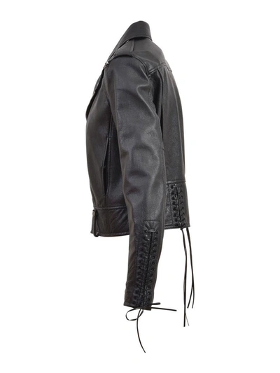 Shop Saint Laurent Lace Detail Motorcycle Jacket In Black