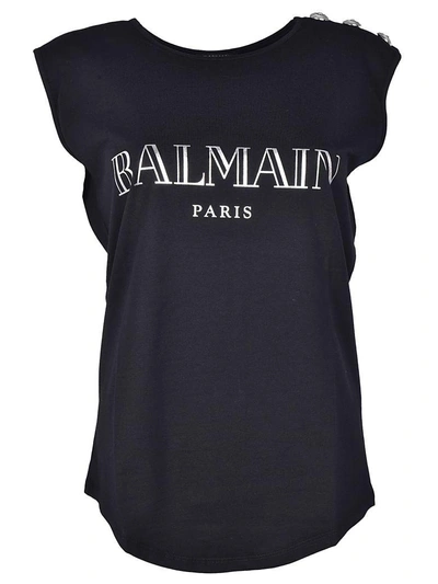 Shop Balmain Logo Print Tank Top In Nero