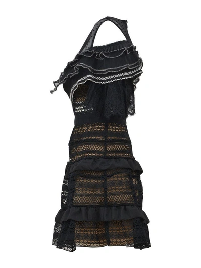 Shop Self-portrait Panelled Lace Dress In Black