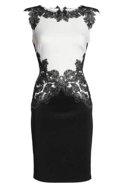 Shop Tadashi Shoji Feather Applique Sheath Dress In Black/ White