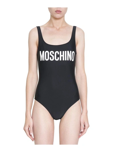 Shop Moschino Logo One Piece Swimsuit In Nero