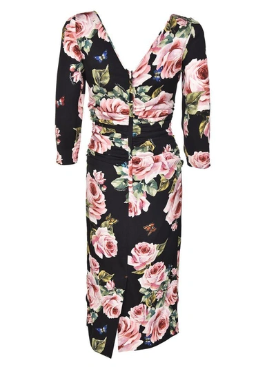Shop Dolce & Gabbana Rose Print Dress In Nero