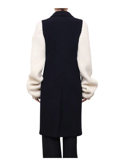 Shop Jw Anderson Knit Sleeves Wool Coat In Blu