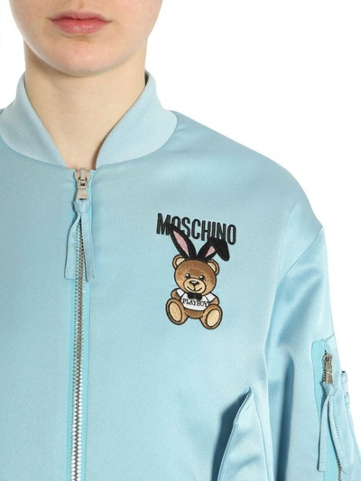 Shop Moschino Satin Bomber Jacket In Azzurro