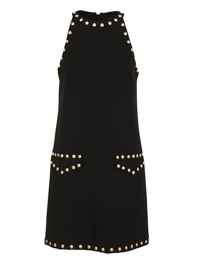 Shop Moschino Studded Crepe Dress In Black