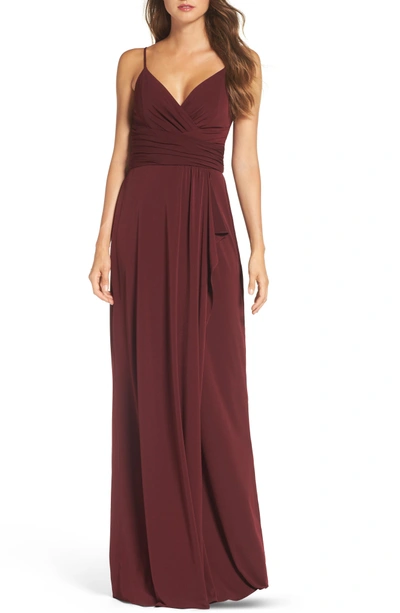 Shop Amsale Celina Mock Wrap Gown In Ruby