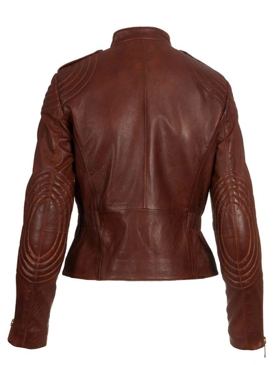 Shop Michael Kors Leather Jacket In Cognac