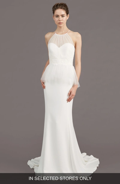 Shop Amsale Ruby Crepe Peplum Gown In Ivory