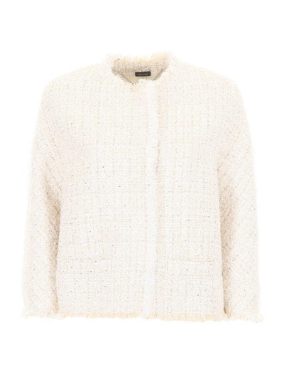 Shop Alexander Mcqueen Soft Tweed Jacket In Ivory Silverbeige