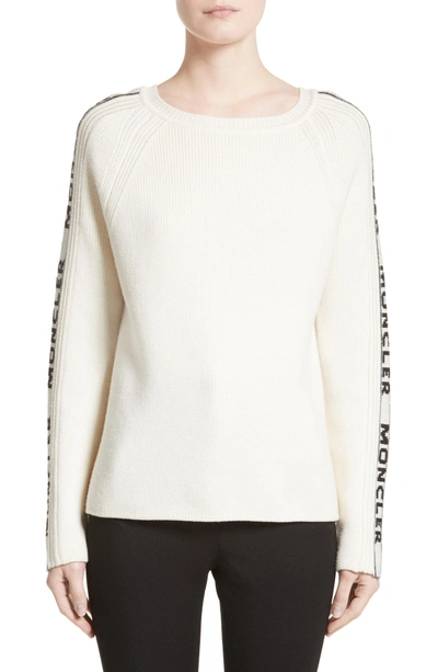 Shop Moncler Collo Wool Sweater In White/ Black