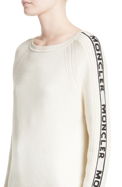 Shop Moncler Collo Wool Sweater In White/ Black