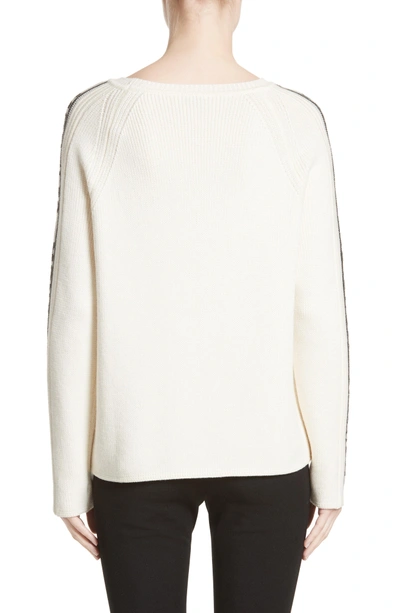Shop Moncler Collo Wool Sweater In White/ Black