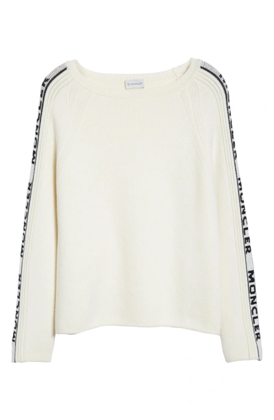 Shop Moncler Collo Wool Sweater In White/ Black