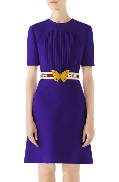 Gucci Belted Wool & Silk Crepe Cady Dress In Purple | ModeSens