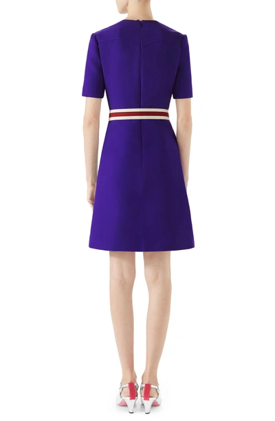 Shop Gucci Belted Pintuck Cady Crepe Dress In Bright Purple