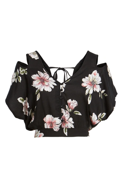 Shop Band Of Gypsies Hibiscus Cutout Crop Top In Black/ Dusty Coral