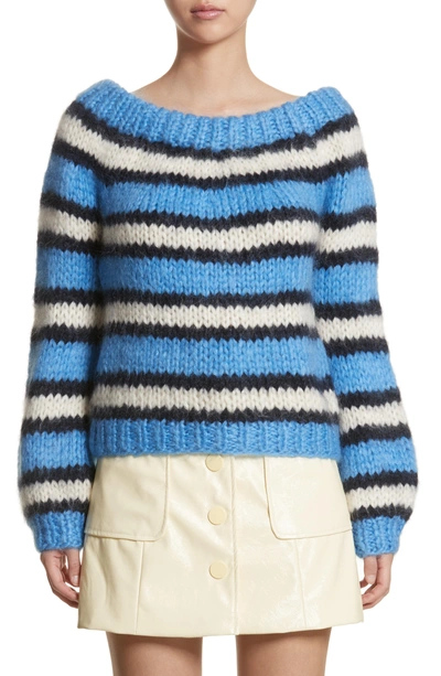 Shop Ganni Juilliard Stripe Mohair & Wool Sweater In Block Colour